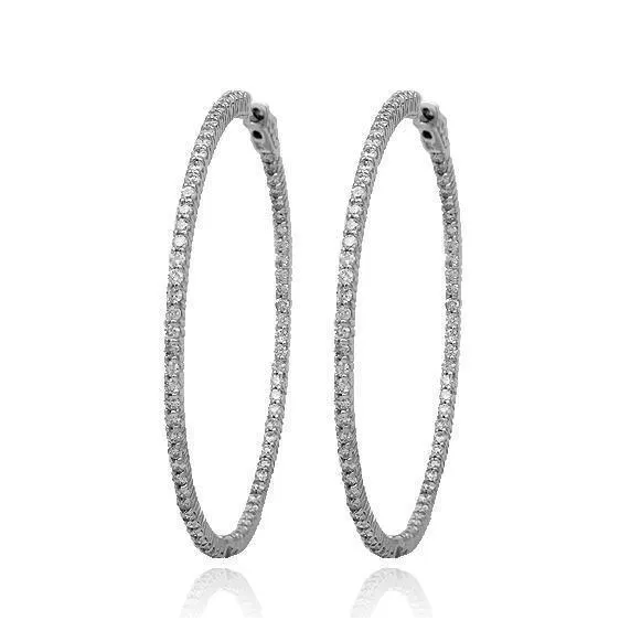 14K Solid White Gold Womens Diamond Hoop Earrings 1.25 Ctw