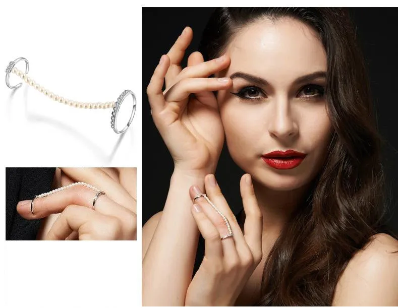 18k Gold Pearl Chain Connection Ring