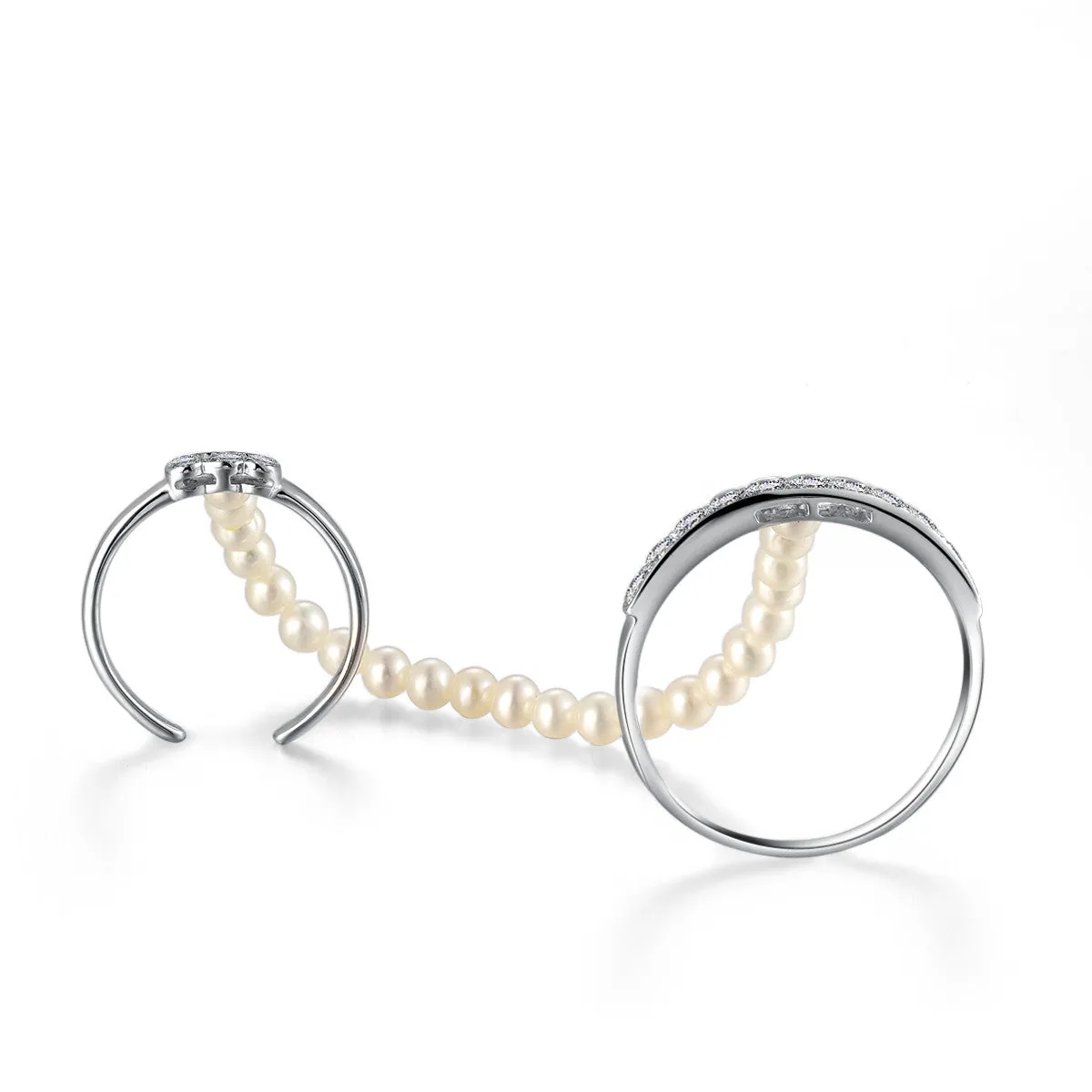 18k Gold Pearl Chain Connection Ring
