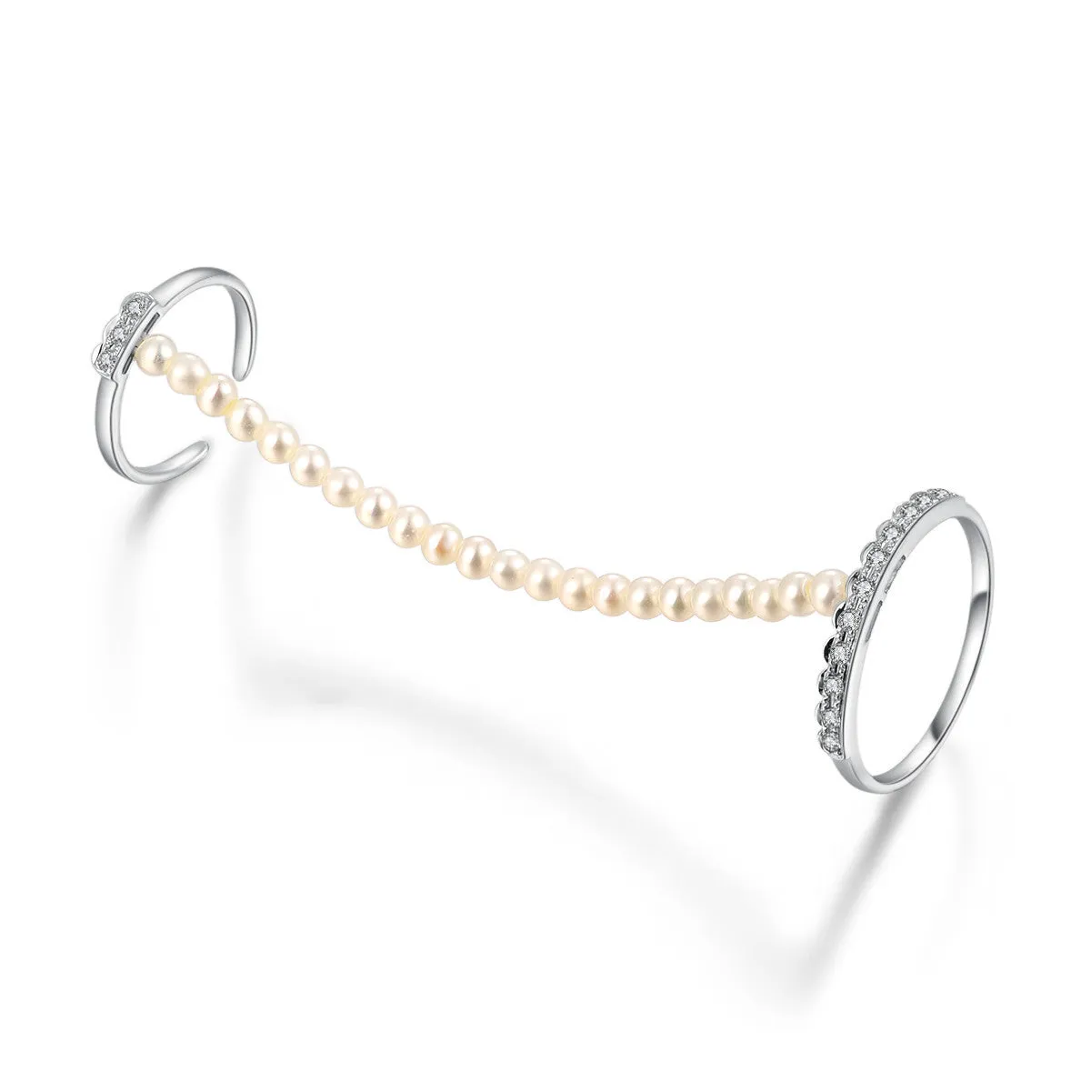 18k Gold Pearl Chain Connection Ring