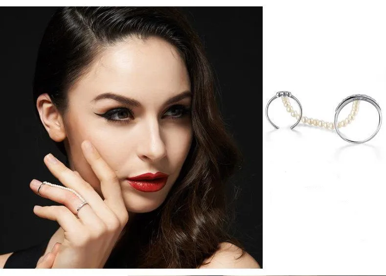 18k Gold Pearl Chain Connection Ring