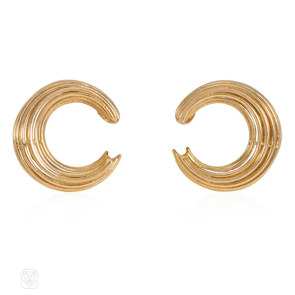 1950s French gold tapered hoop earrings