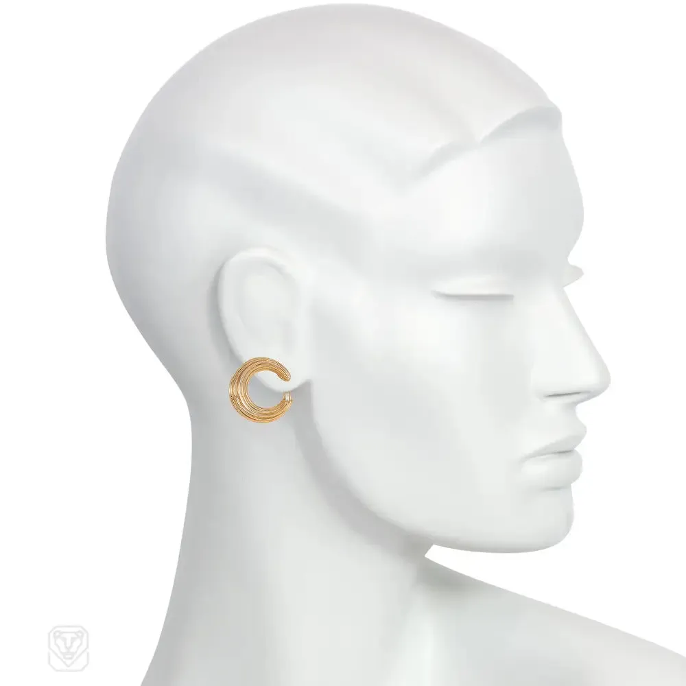 1950s French gold tapered hoop earrings