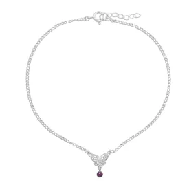 9.5" .5" Butterfly Anklet with Purple Crystal Charm