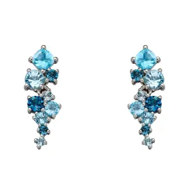 9ct White Gold Blue Topaz Cascading Cluster Earrings GE2225T