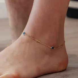 Adjustable Golden Evil Eye Cross Christian Luck Eye Protection Turkish Anklet