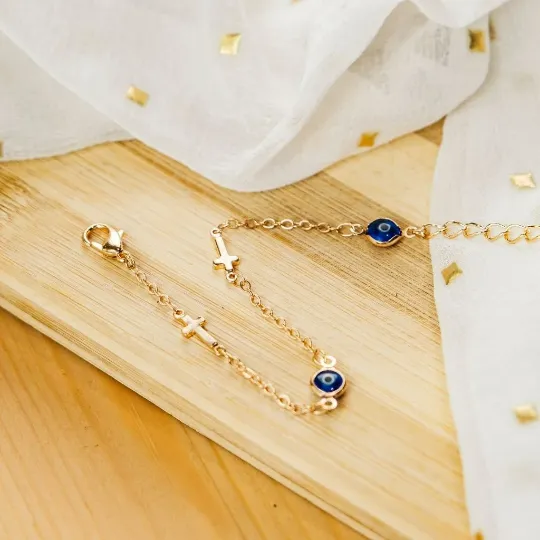 Adjustable Golden Evil Eye Cross Christian Luck Eye Protection Turkish Anklet