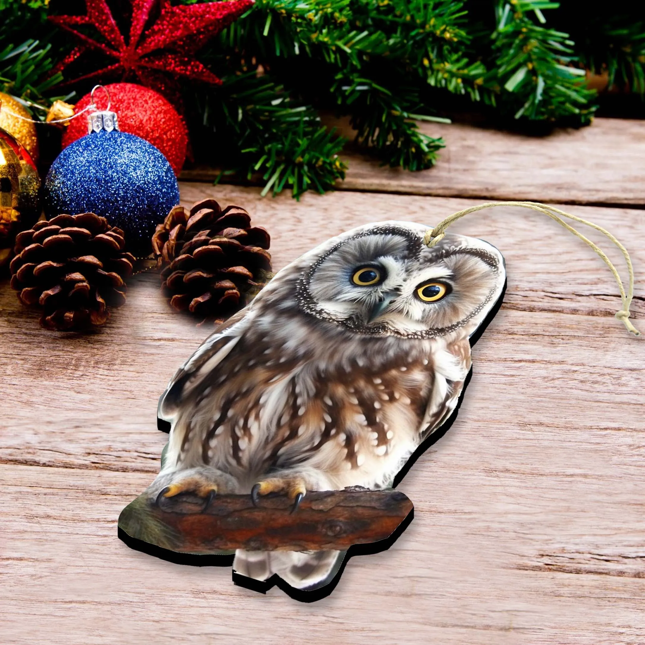 Alaskan Boreal Owl Wooden Ornaments by G.Debrekht - Wildlife Holiday Décor - 8710004-3