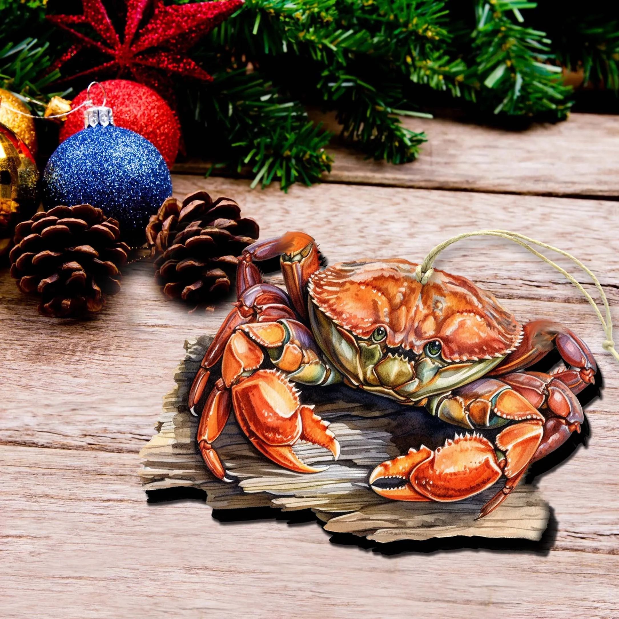 Alaskan Charming Crab Wooden Ornaments by G.Debrekht - Wildlife Holiday Décor - 8710121-2