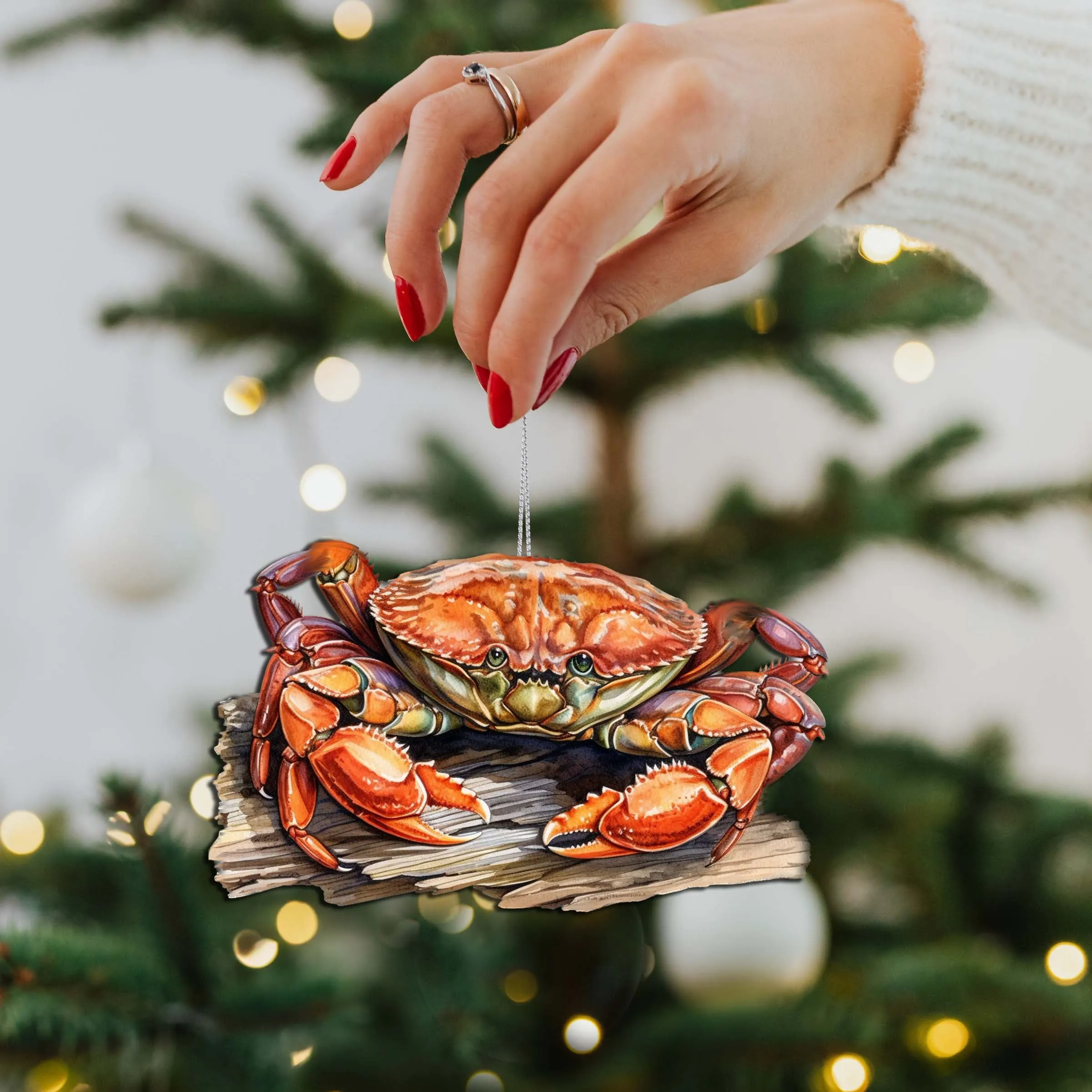 Alaskan Charming Crab Wooden Ornaments by G.Debrekht - Wildlife Holiday Décor - 8710121-2