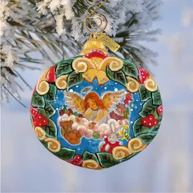 Angel's Gift Wreath Sculpted Hand-Painted Christmas Ornament by G. DeBrekht - Nativity Holiday Décor - 610314
