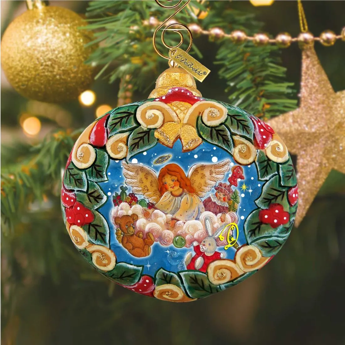 Angel's Gift Wreath Sculpted Hand-Painted Christmas Ornament by G. DeBrekht - Nativity Holiday Décor - 610314