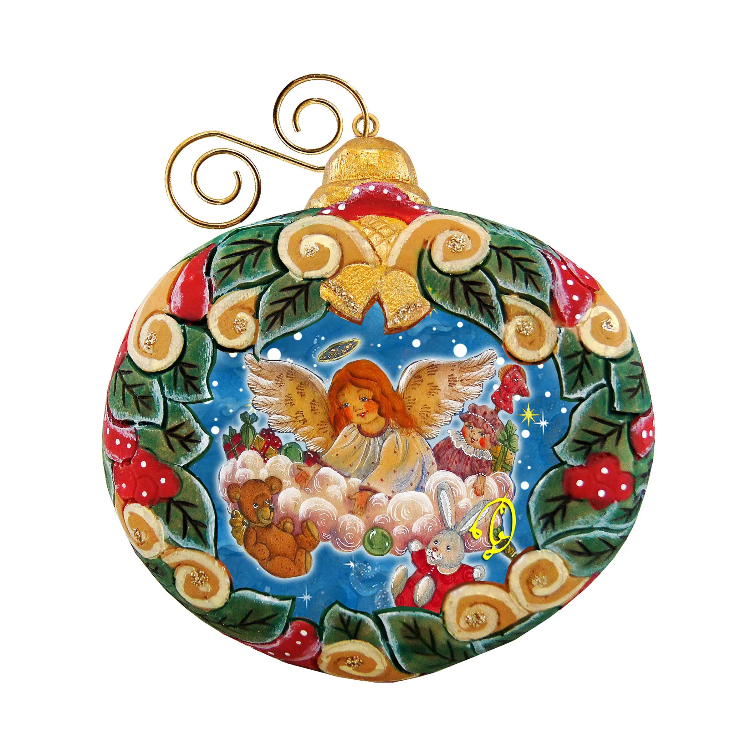 Angel's Gift Wreath Sculpted Hand-Painted Christmas Ornament by G. DeBrekht - Nativity Holiday Décor - 610314