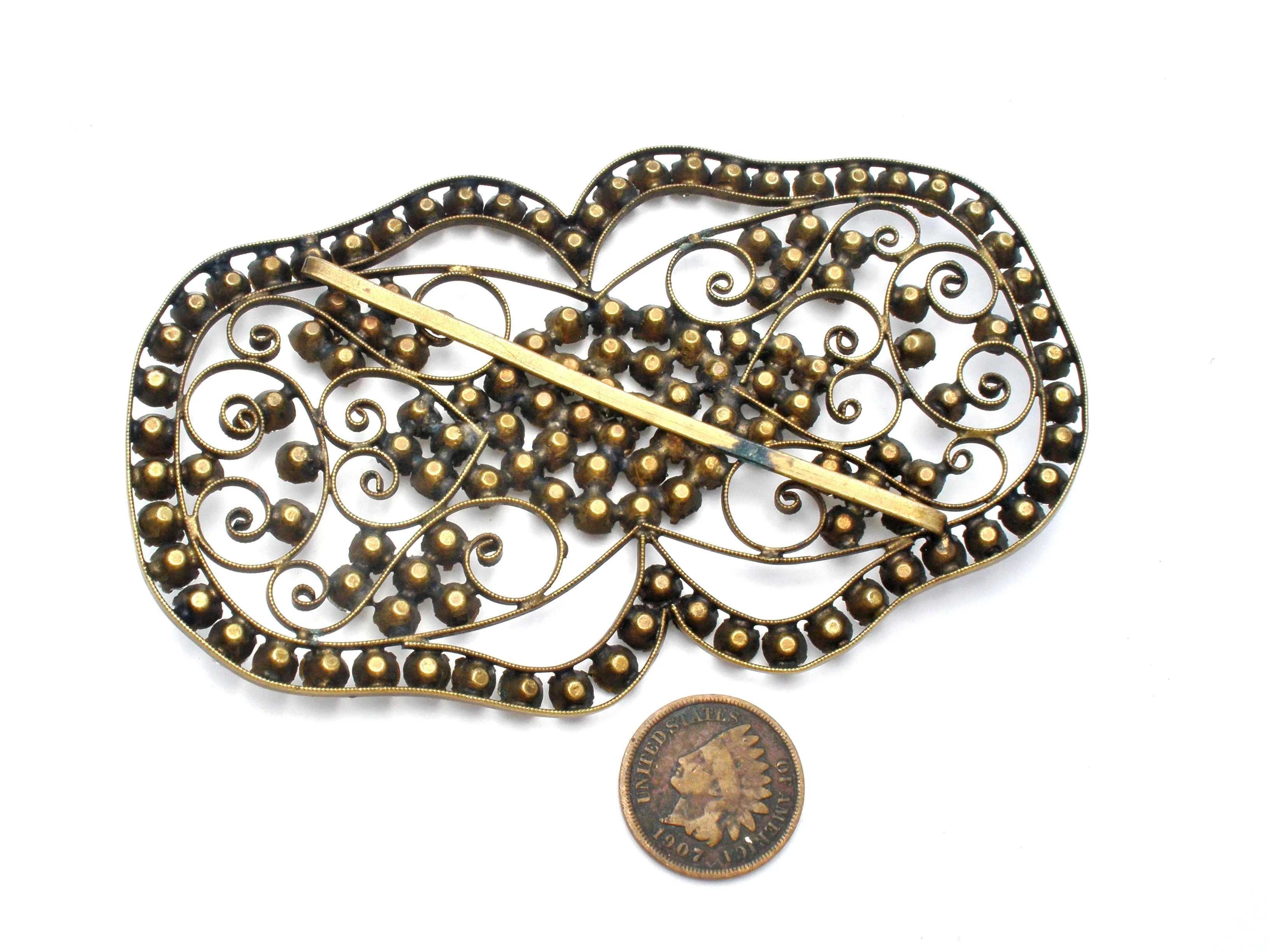 Antique Paste Clear Rhinestone Gilt Buckle