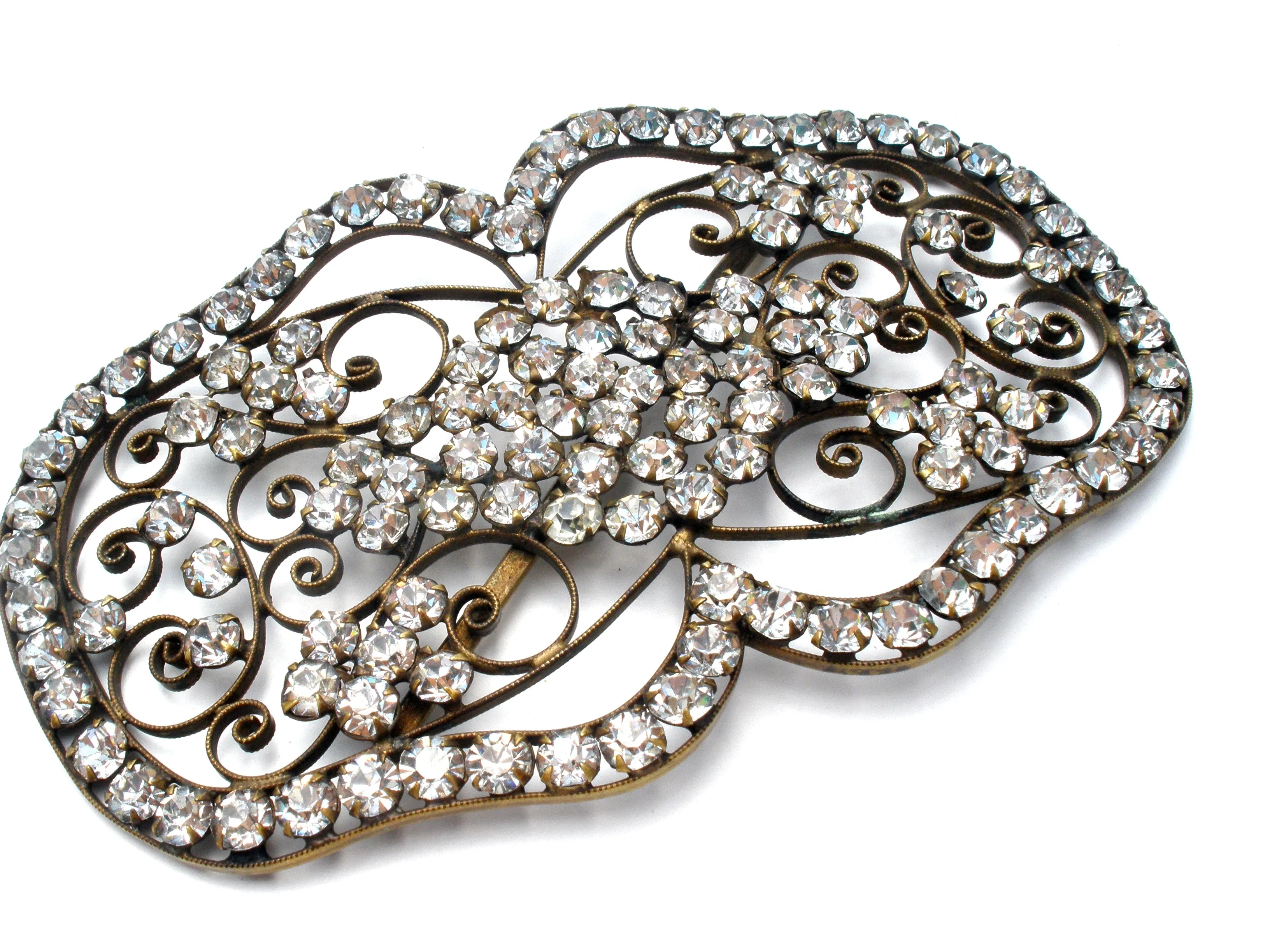 Antique Paste Clear Rhinestone Gilt Buckle