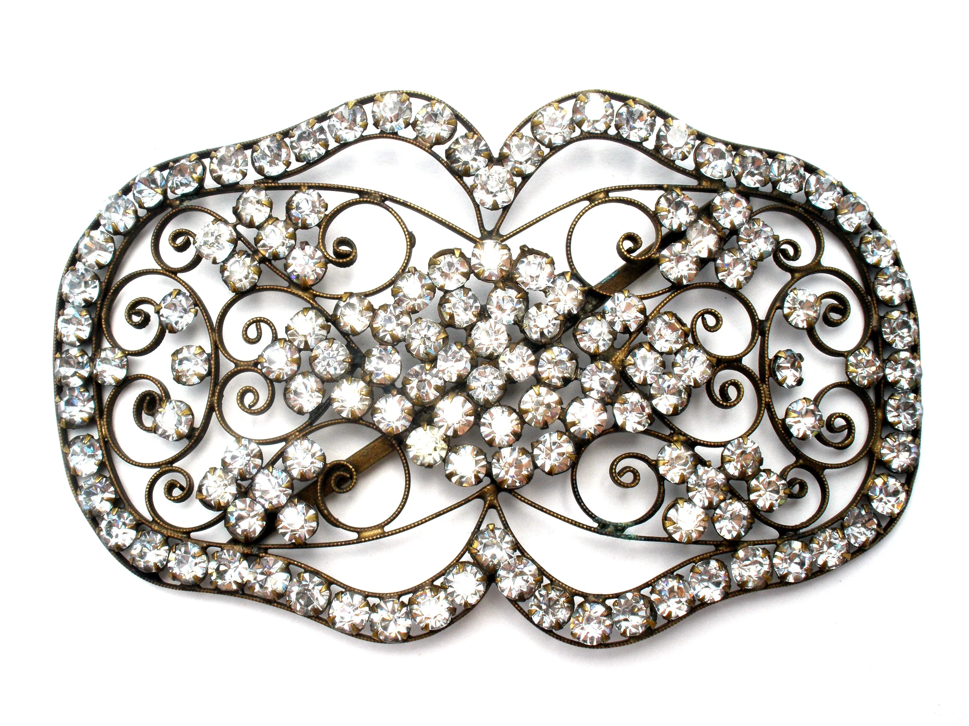 Antique Paste Clear Rhinestone Gilt Buckle