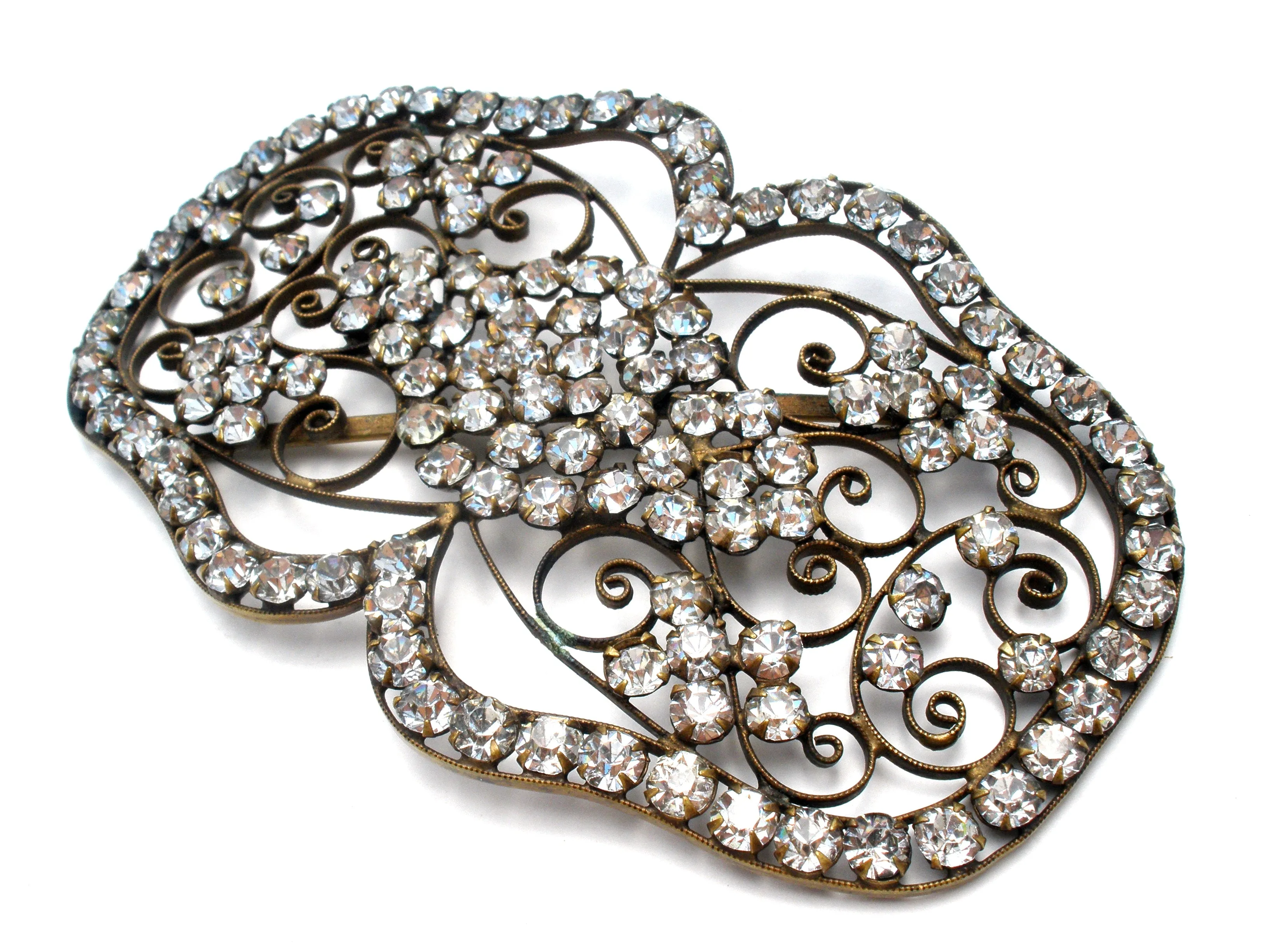 Antique Paste Clear Rhinestone Gilt Buckle