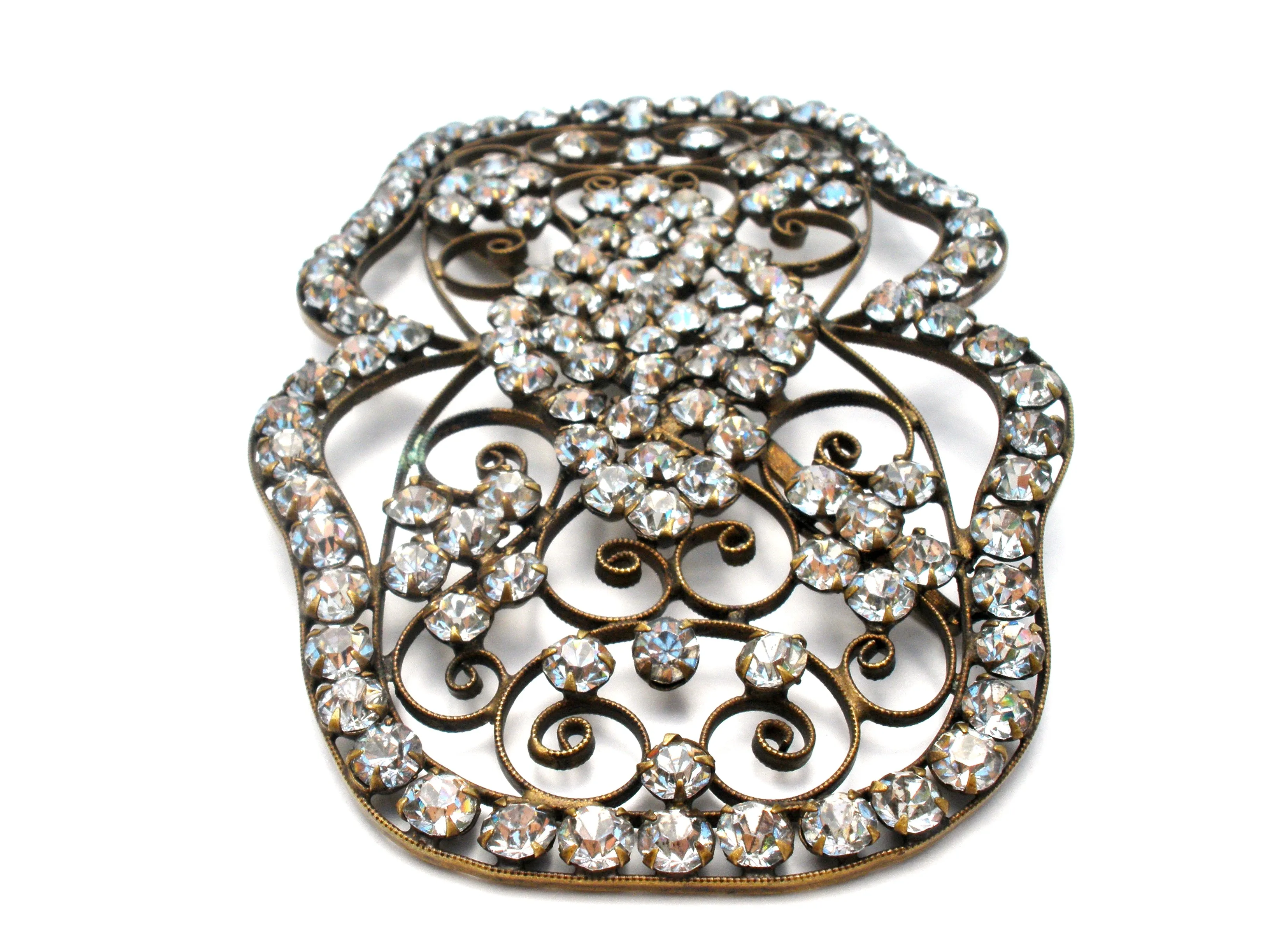 Antique Paste Clear Rhinestone Gilt Buckle