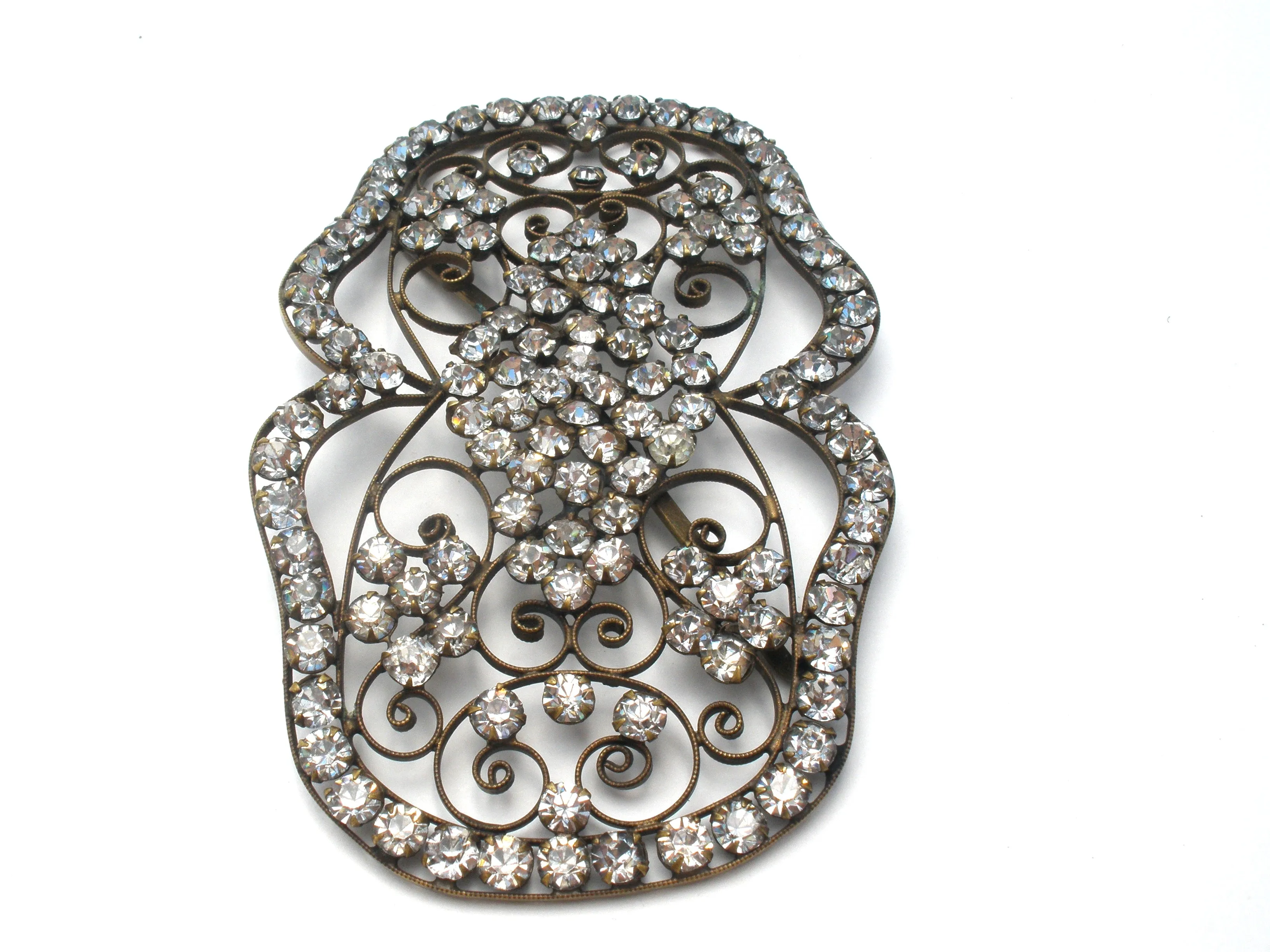 Antique Paste Clear Rhinestone Gilt Buckle