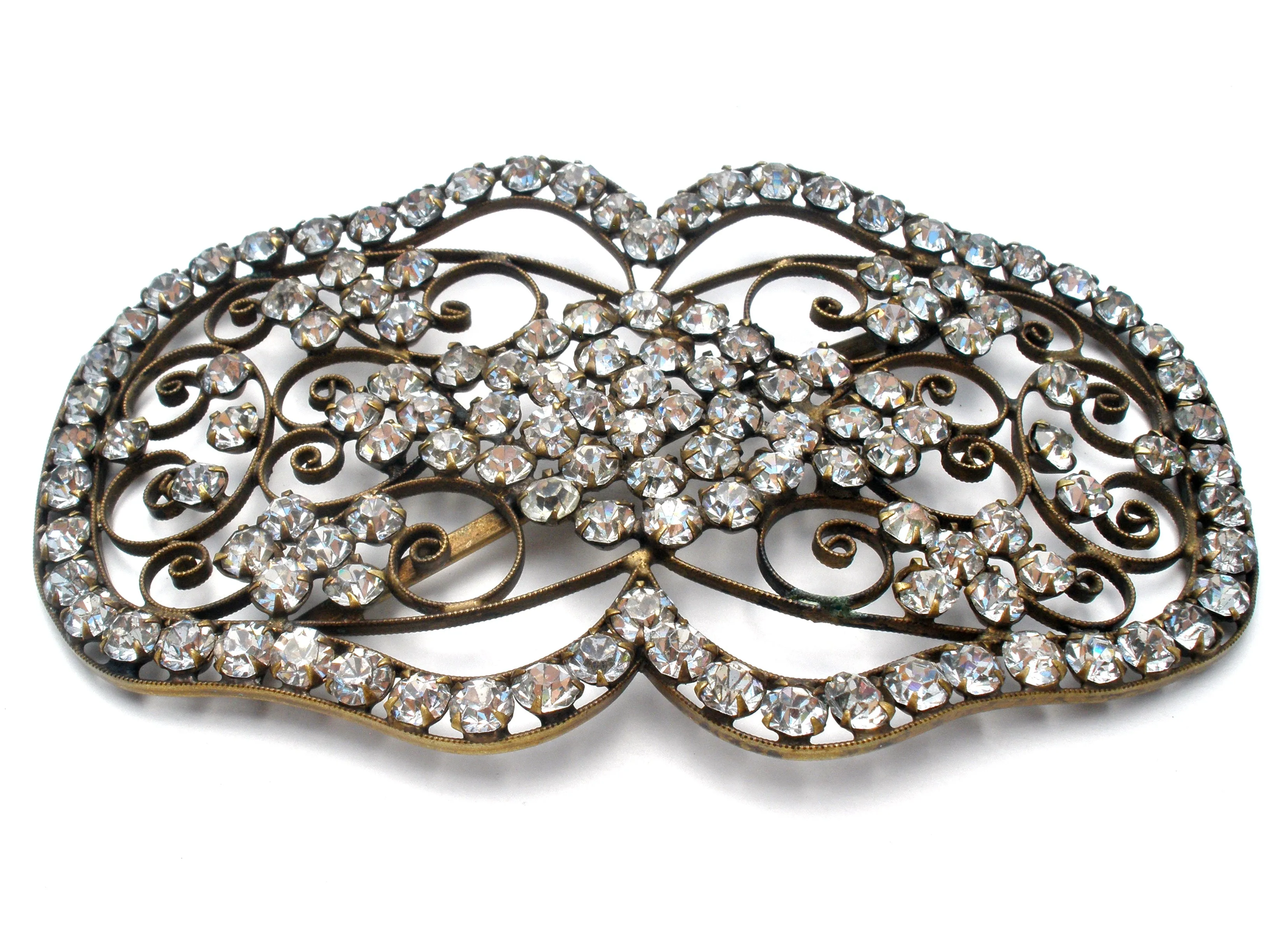 Antique Paste Clear Rhinestone Gilt Buckle