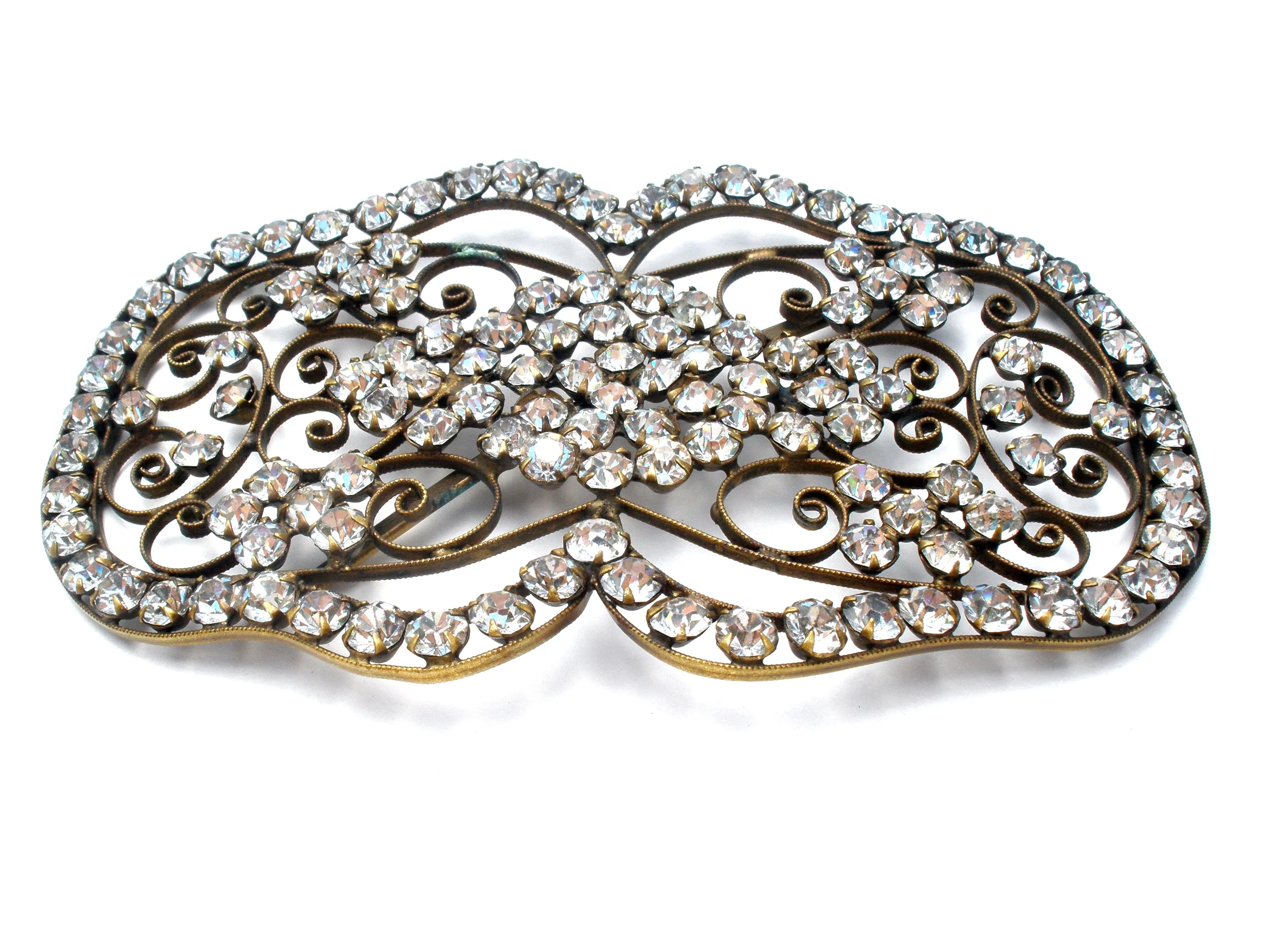 Antique Paste Clear Rhinestone Gilt Buckle