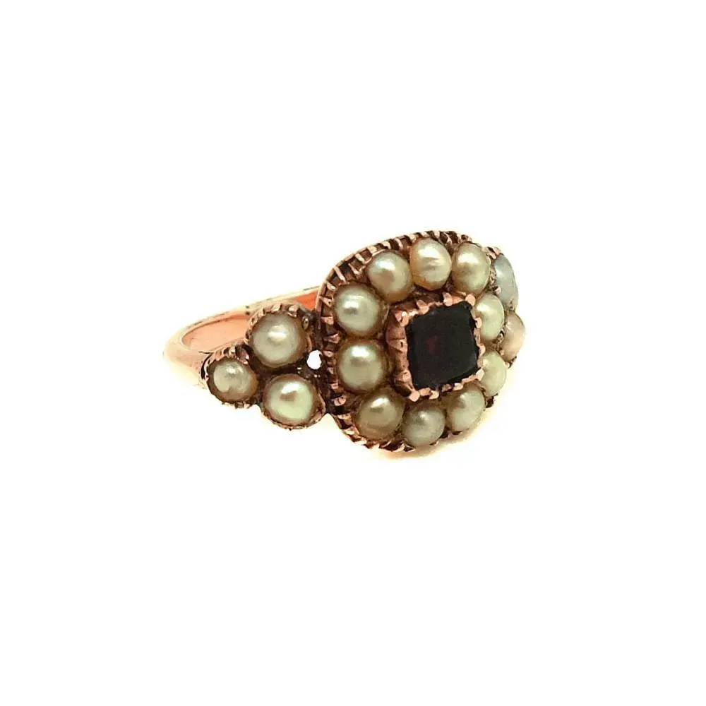 Antique Victorian (1837-1901) Garnet & Pearl Rose Gold Ring (Size: K / 5.5)