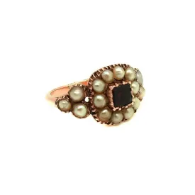 Antique Victorian (1837-1901) Garnet & Pearl Rose Gold Ring (Size: K / 5.5)