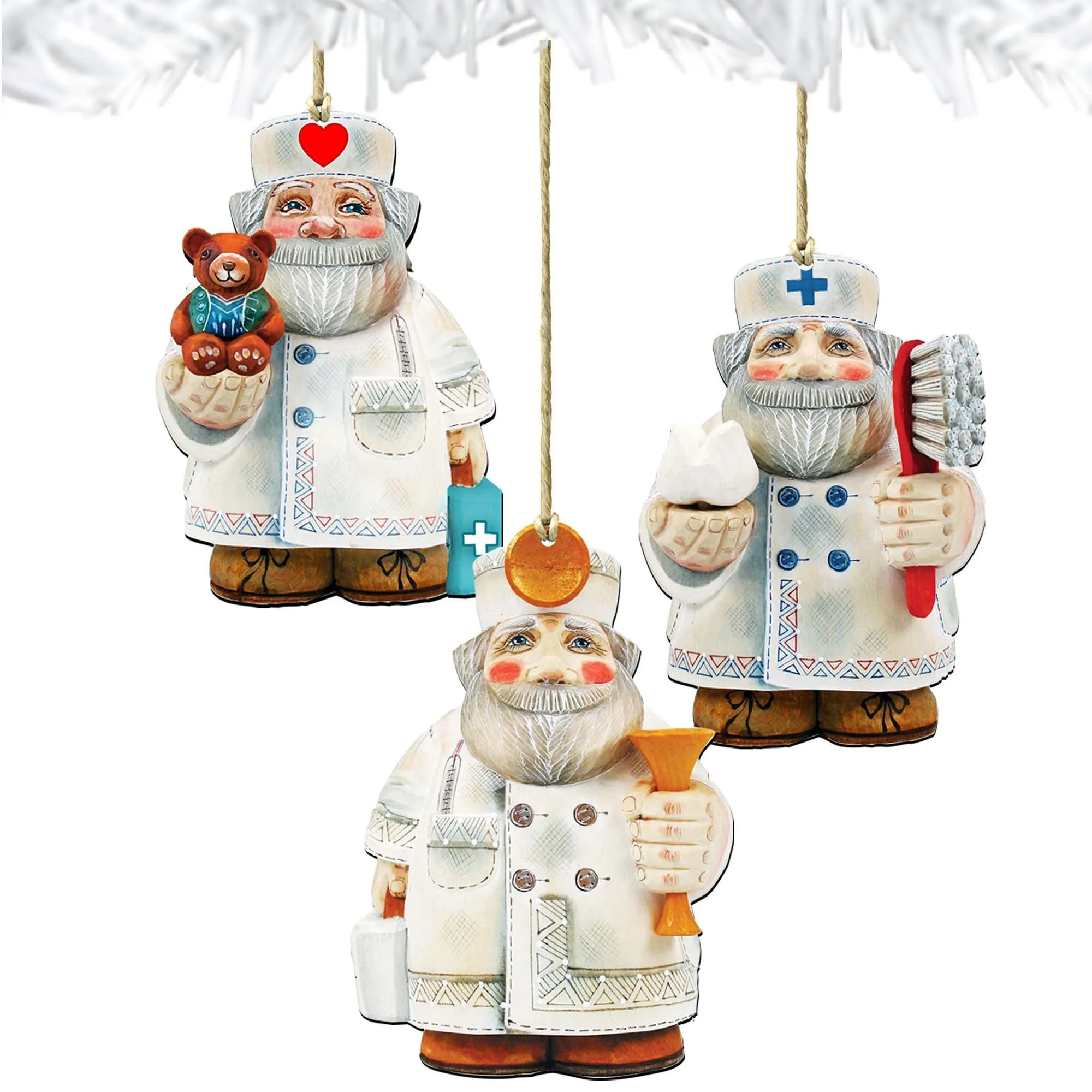 Appreciation Santa Wooden Ornaments Set of 3 by G. DeBrekht - Christmas Santa Snowman Décor - 8100013S3
