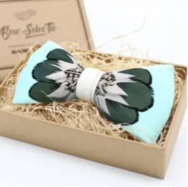 Aqua Feather Bow Tie