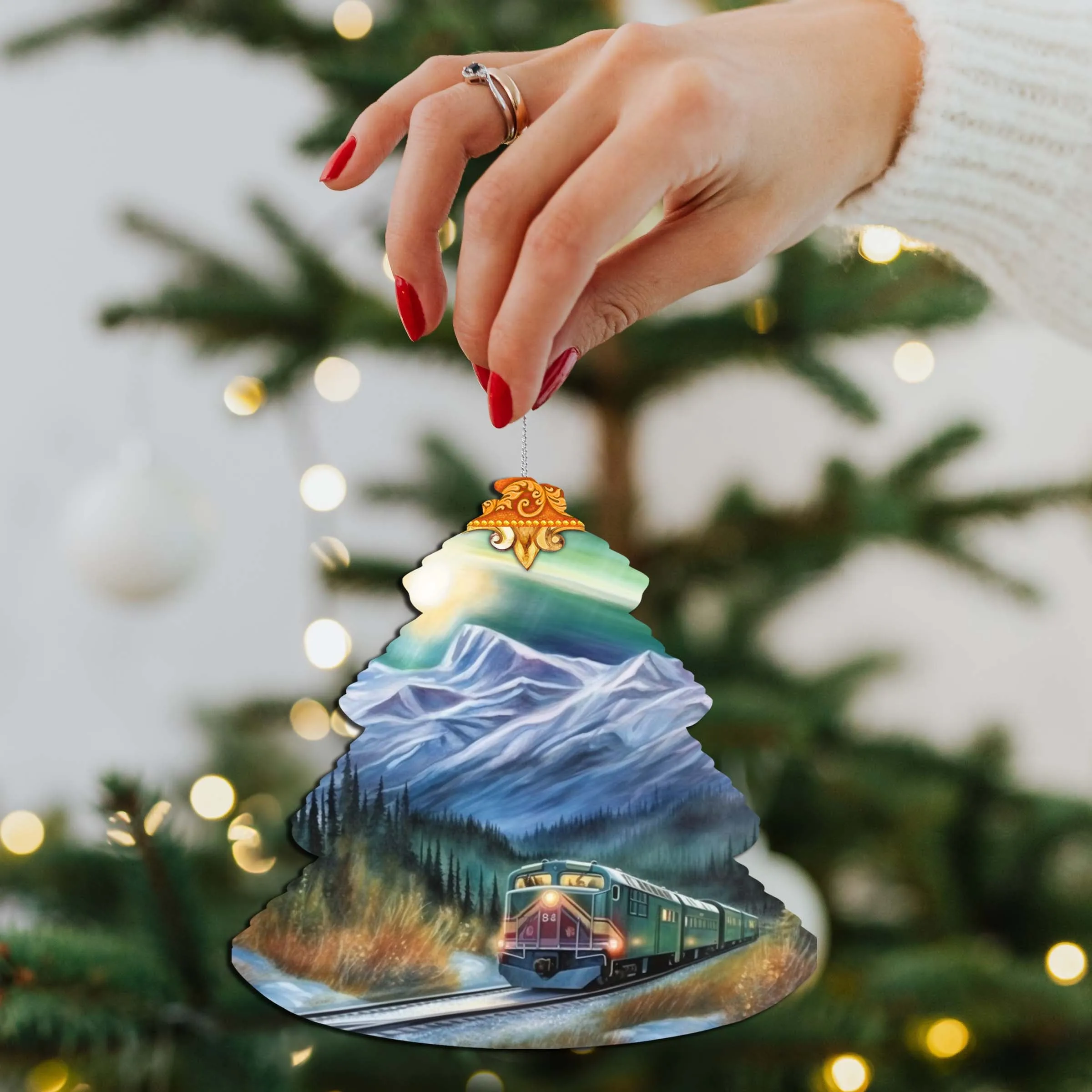 Arctic Aurora Express Tree Wooden Ornaments by G.Debrekht - Wildlife Holiday Décor - 870001