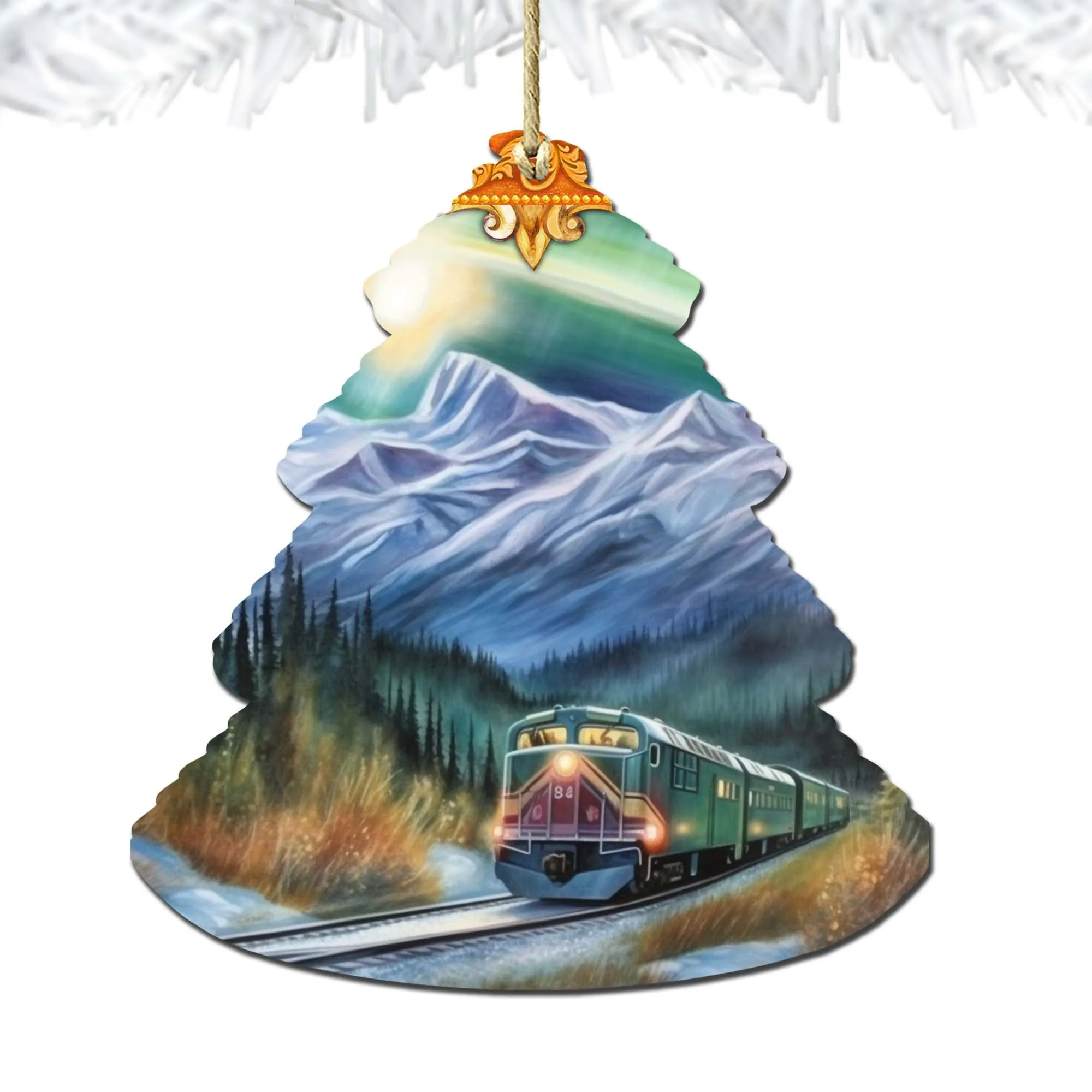 Arctic Aurora Express Tree Wooden Ornaments by G.Debrekht - Wildlife Holiday Décor - 870001