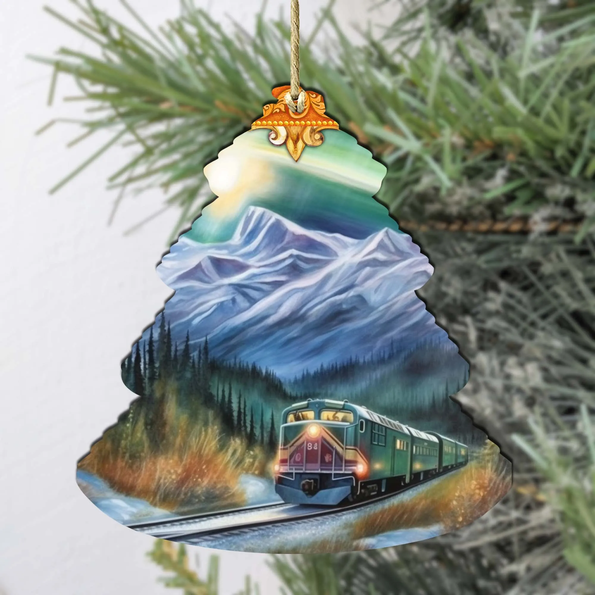 Arctic Aurora Express Tree Wooden Ornaments by G.Debrekht - Wildlife Holiday Décor - 870001