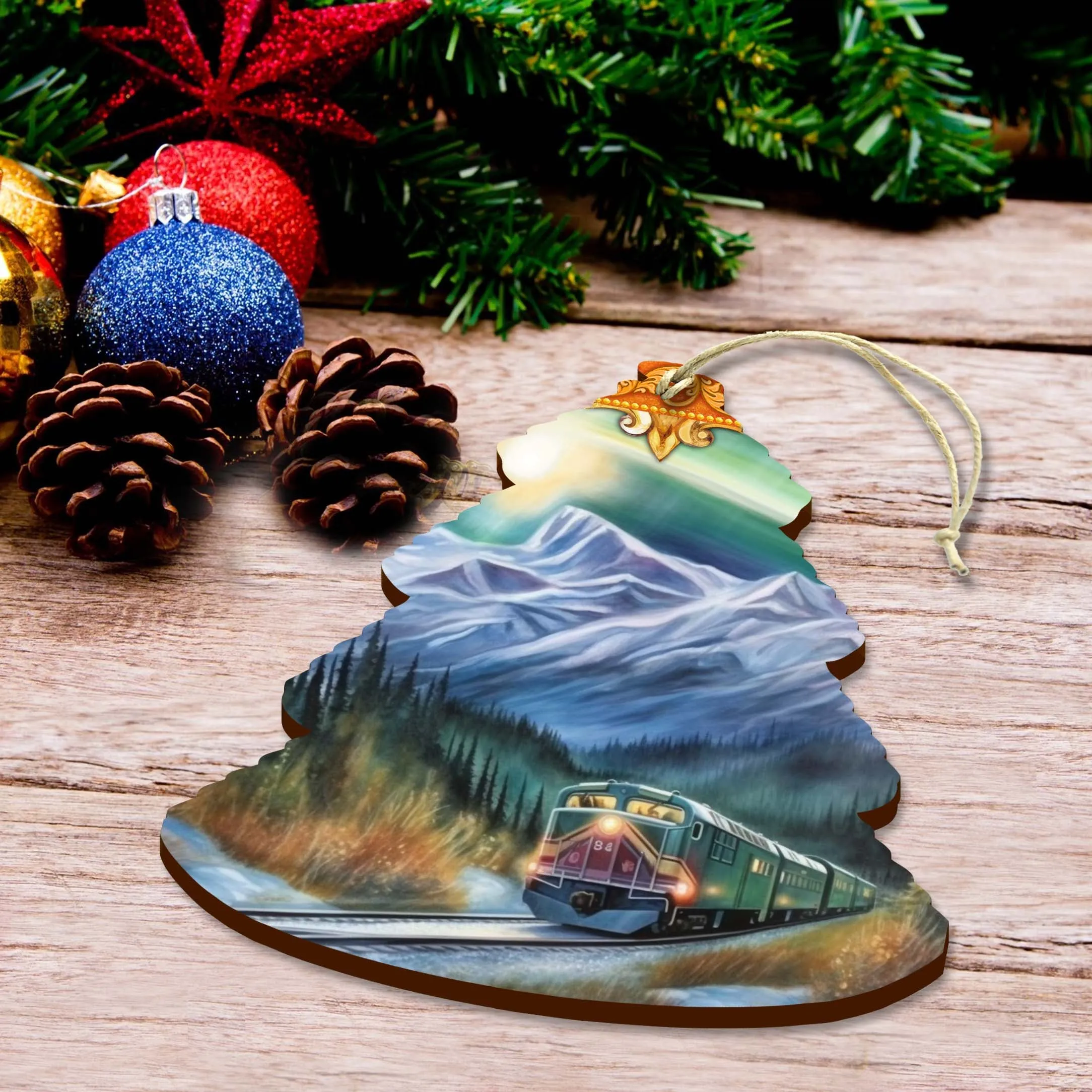 Arctic Aurora Express Tree Wooden Ornaments by G.Debrekht - Wildlife Holiday Décor - 870001