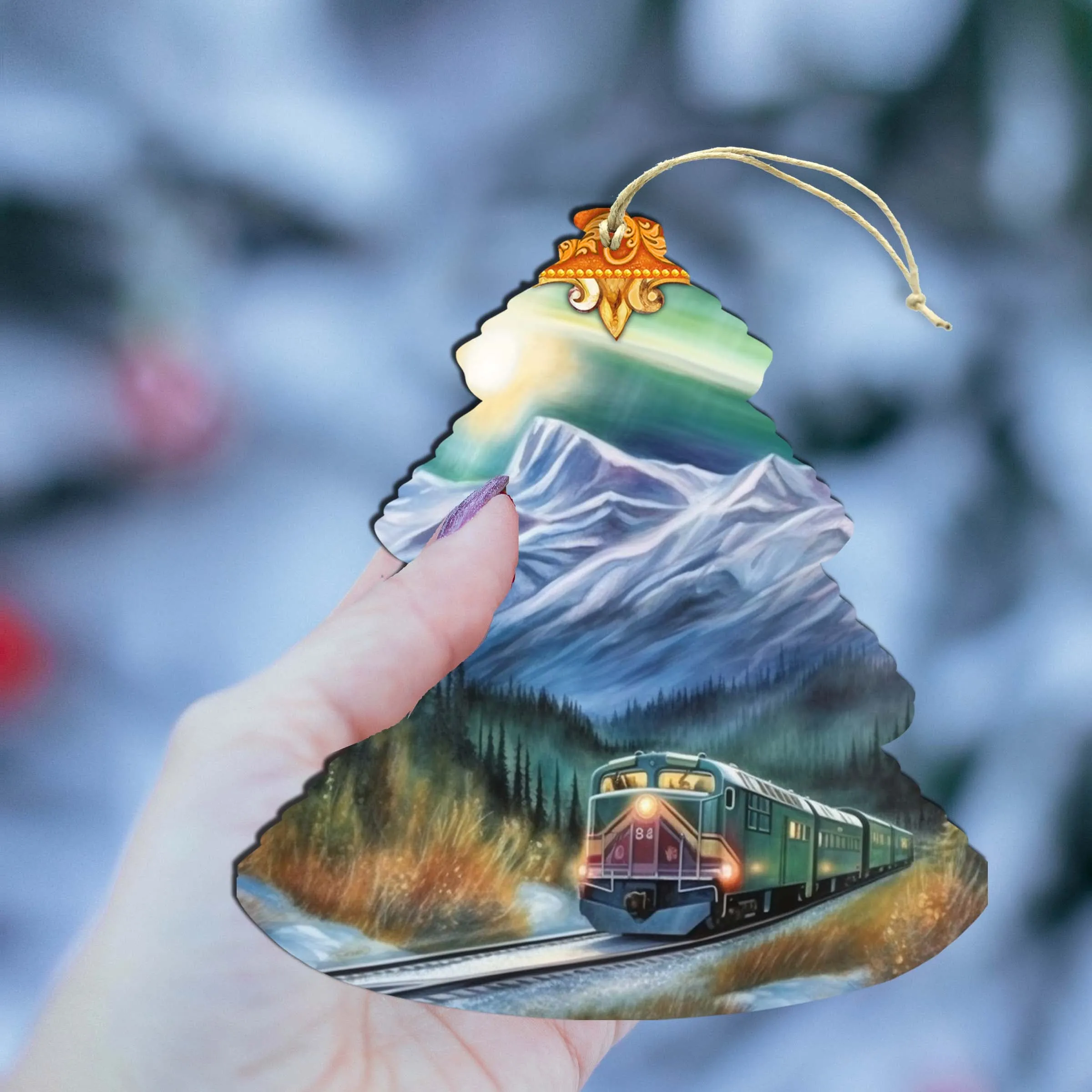 Arctic Aurora Express Tree Wooden Ornaments by G.Debrekht - Wildlife Holiday Décor - 870001