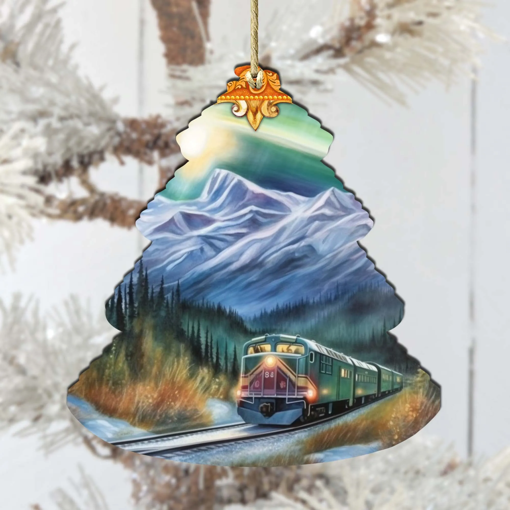 Arctic Aurora Express Tree Wooden Ornaments by G.Debrekht - Wildlife Holiday Décor - 870001