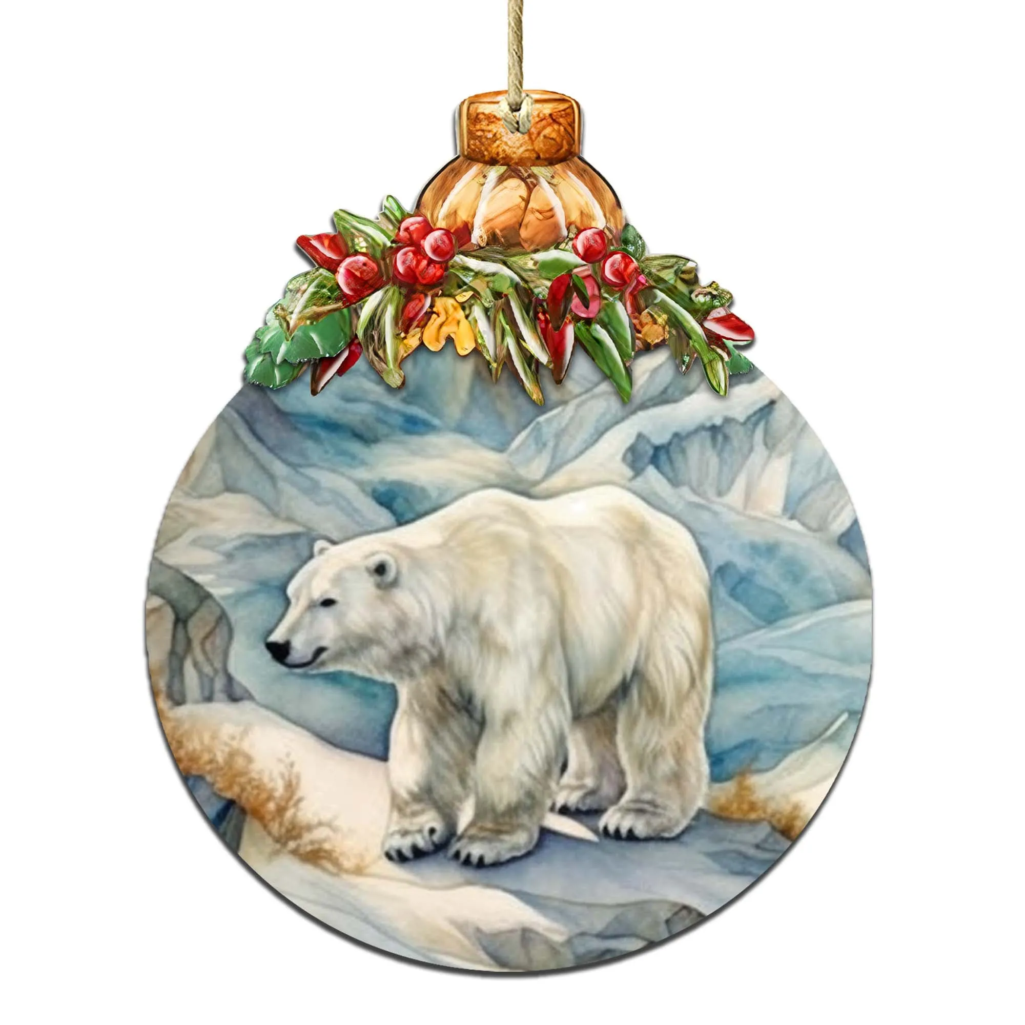 Arctic Glacier Polar Bear Wooden Ornaments by G.Debrekht - Wildlife Holiday Décor - 870021