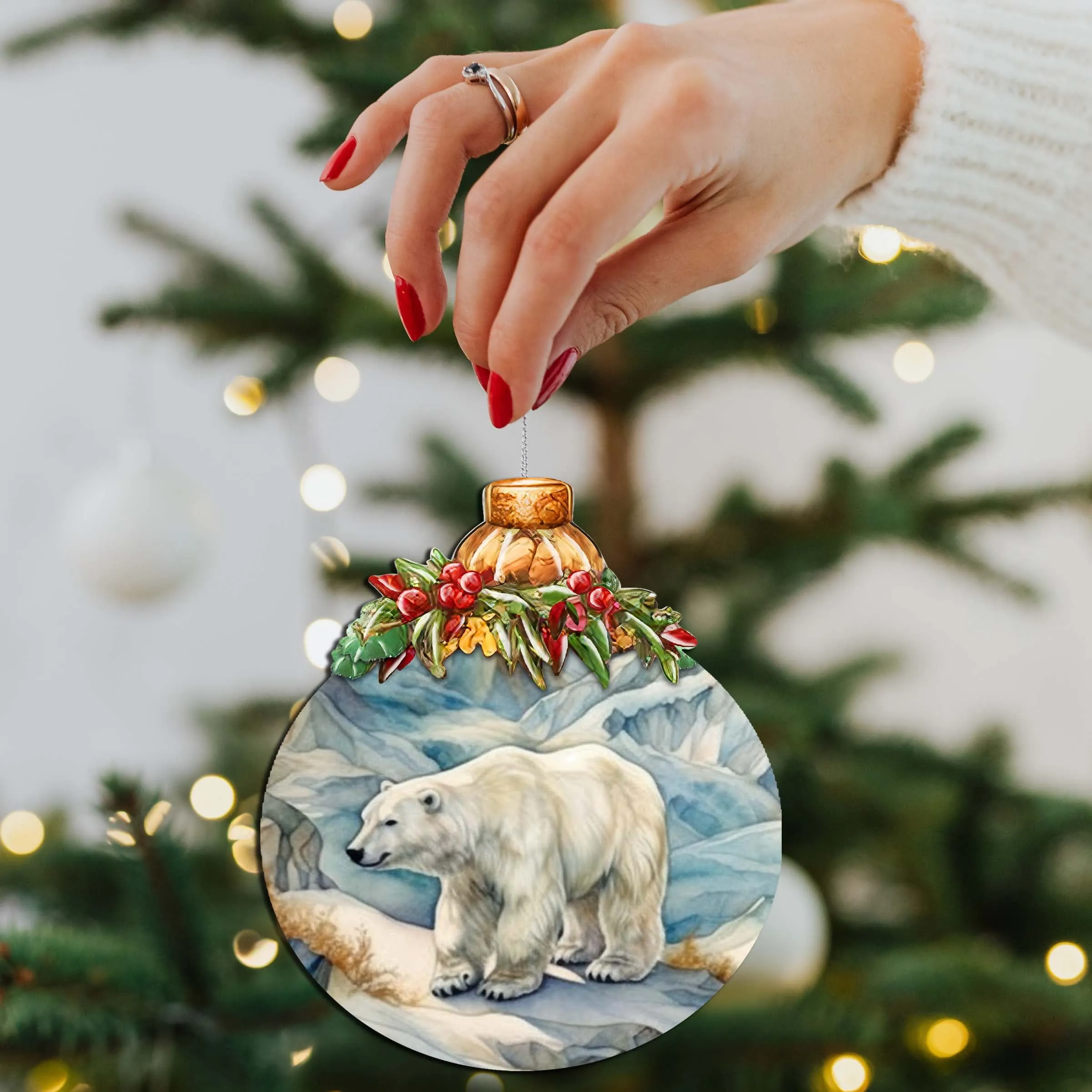 Arctic Glacier Polar Bear Wooden Ornaments by G.Debrekht - Wildlife Holiday Décor - 870021