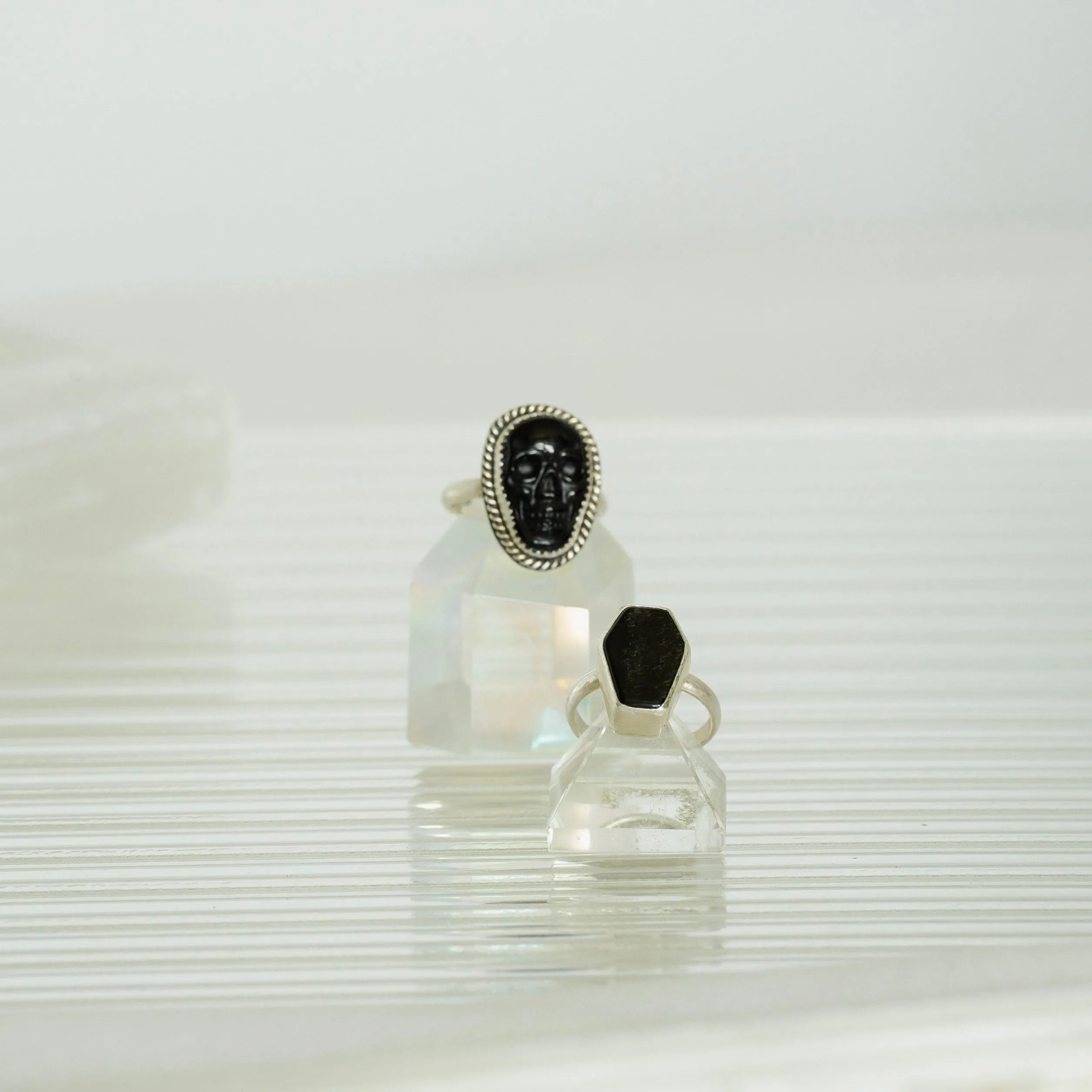 Black Onyx Gemstone Coffin Ring in Sterling Silver