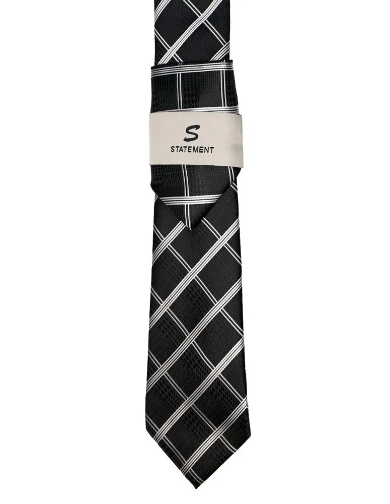 BLACK STRIPE 2 PC TIE & HANKIE SET