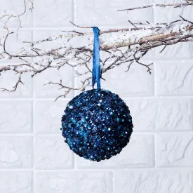 Blue Beaded & Sequin Adorned Christmas Ball Ornament - 4"
