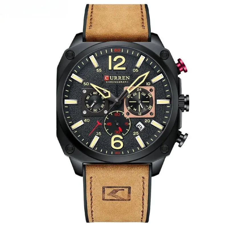Business Leather Wristwatch with Quartz Movement and Waterproof Case