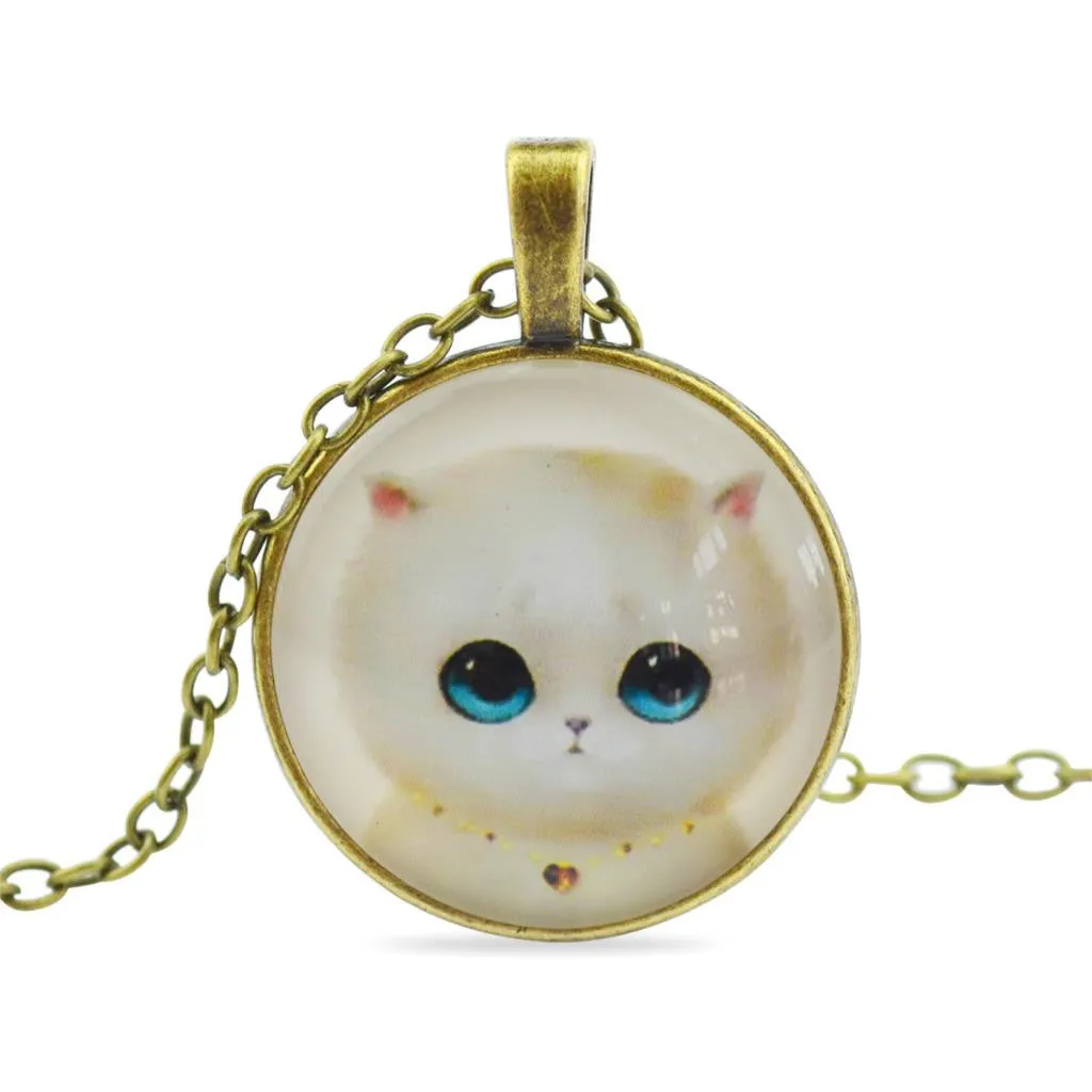 Cat Glass Cabochon Pendant Necklace