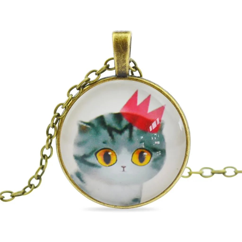 Cat Glass Cabochon Pendant Necklace