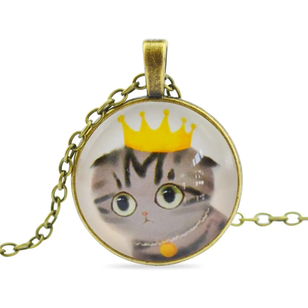 Cat Glass Cabochon Pendant Necklace