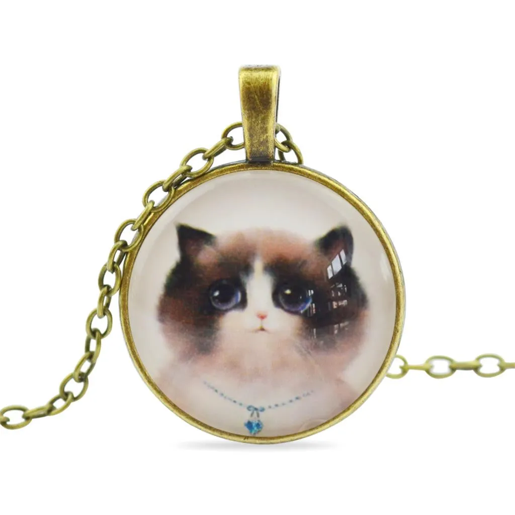 Cat Glass Cabochon Pendant Necklace