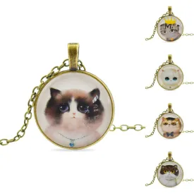 Cat Glass Cabochon Pendant Necklace