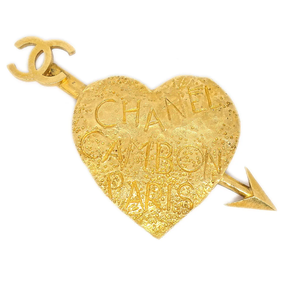 CHANEL 1993 Gold Graffiti Heart Arrow Brooch 64491