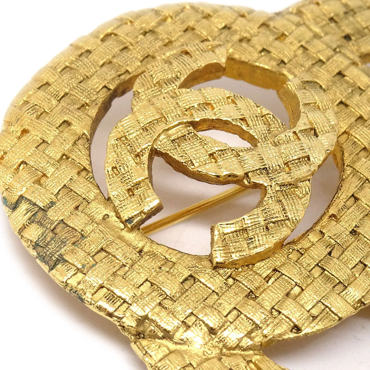 CHANEL 1994 Woven Brooch Pin Gold 52032