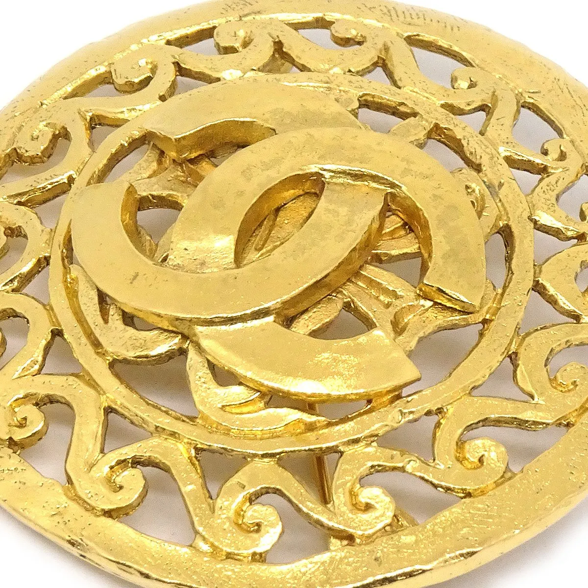 CHANEL 1995 FRETWORK PAISLEY Brooch Gold 60392