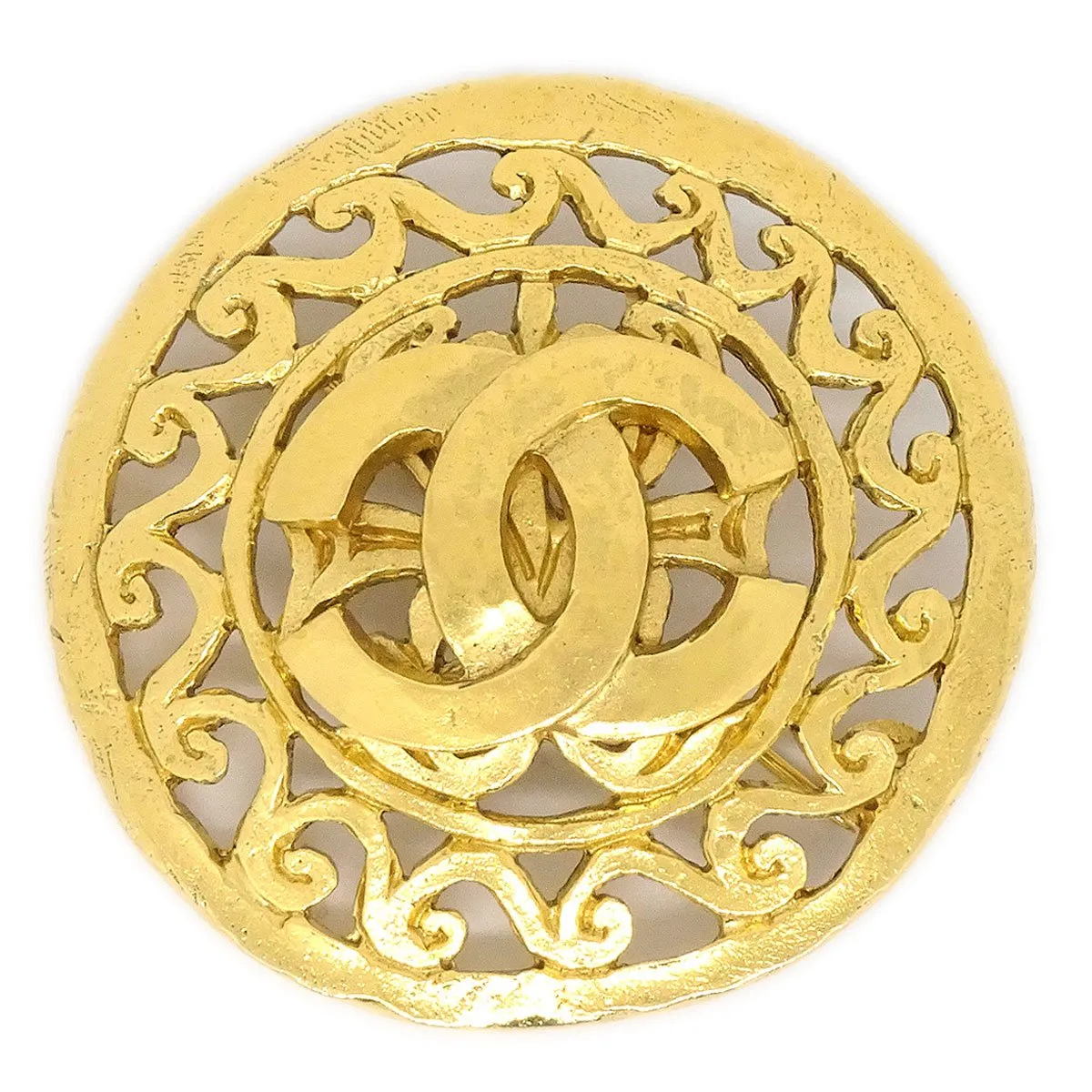 CHANEL 1995 FRETWORK PAISLEY Brooch Gold 60392